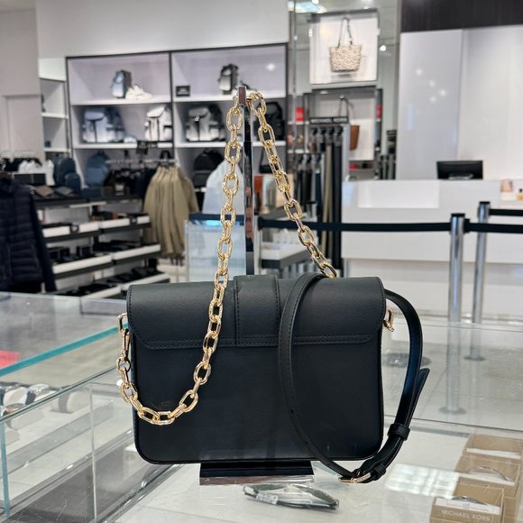 Michael Kors Carmen Medium Convertible Flap Chain Shoulder Bag Black Haircalf - Picture 2 of 11